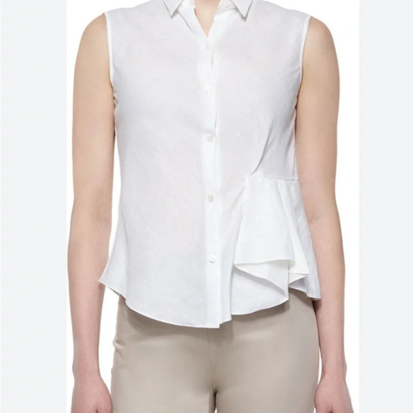 Theory Biaz Sleeveless Ruffled Gauze Blouse in White Silk - Picture 3 of 12